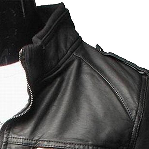 Yaheeda Men's Casual Stand Collar Slim PU Leather Motorcycle Rider Faux-Leather Jacket Coat Jacket
