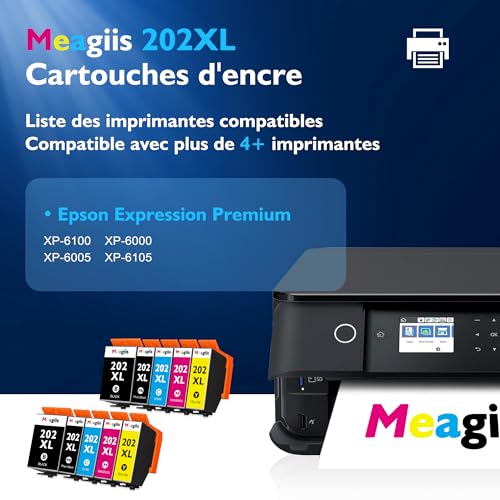 Meagiis 202XL Ink Cartridge Compatible with Epson 202 XL 202XL for Expression Premium XP-6000 XP-6005 XP-6100 XP-6105 XP6000 XP6005 XP6100 XP6105 (2 Black, 2 Photo Black, 2 Cyan, 2 Magenta, 2 Yellow)