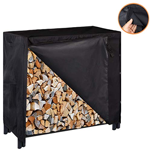 VIVOHOME 4-ft Waterproof Log Rack Cover, Heavy Duty 600D Oxford Outdoor Firewood Storage Cover with Zipper and Hook Loop Tape