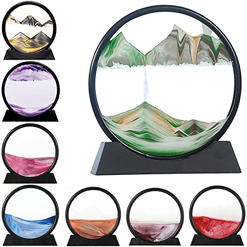 LINPING Fließende Sandmalerei, Dynamisches Sandbild, 3d Tiefsee Sandbild in Bewegung Display Fließender Sand Rahmen, Bewegtes Sandbild, Entspannende Desktop Home Office Work Decor (Grün, 12 Zoll)