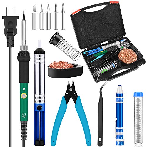 Solder Iron,Soldering Iron Kit,HANDSKIT Electronics Solder Welding Tool Set 60W Adjustable Temperature,5pcs,Soldering Iron Stand,Desoldering Pump,Soldering Tips,Tweezers,Soldering Wire - Thumbnail 6