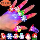 Gavoyeat Christmas LED Ring Luminous Flash Finger Rings Toys 50 Pack Party Favor Blinking Jelly Rubber Rings Kids Adults Gifts Box Sets