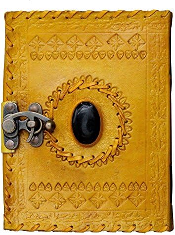 SR Leather Journal Writing Notebook 100 Pages - Yellow Stone Antique Handmade Leather Bound Daily Notepad For Men &amp; Women Art Sketchbook Travel Diary to Write &amp; Draw in (5x7x2 inch)