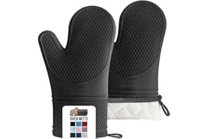 GORILLA GRIP Heat Resistant Silicone Oven Mitts Set, Soft Quilted Lining, Extra Long, Waterproof Flexible Gloves for Cooking 