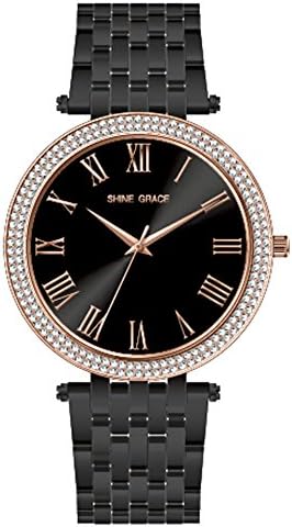 SHINE GRACE Rose gold Black Women's men's Fashion luxury Swarovski stones Watch SG0004 MK3407 style