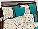 7 Piece RANNIE branches printing Comforter Set- Queen King Cal.King Size (King, Teal / ivory)