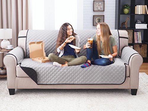 Deluxe Reversible Extra Wide Sofa Furniture Protector, Black/Grey - Thumbnail 2