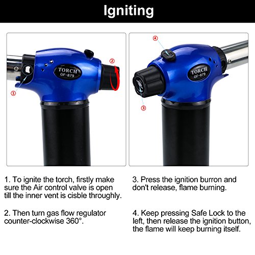Kitchen Torch Lighter, TedGem Update Refillable Blow Torch Culinary Torch Cooking Torch Butane Torch Flame Lighter with Safety Lock Adjustable Temperature & Flame for Creme Brulee BBQ,Gas Not Included