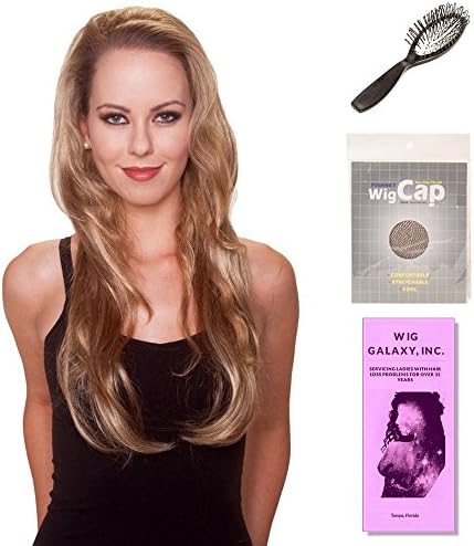 (4 Item Bundle) - (#BT-6025) Envy 3/4 Wig by Belle Tress, Wig Brush, Booklet and a Free Wig Cap Liner. (Spring Honey)