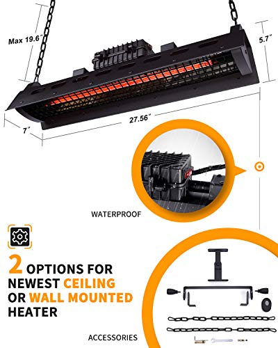 Star Patio Electric Patio Heater with Remote, Wall Mounted, Outdoor Ceiling Patio Heater, Indoor/Outdoor Heaters, Infrared Heater, Hanging Patio Heater, Industrial Black, STP2020-A-RM