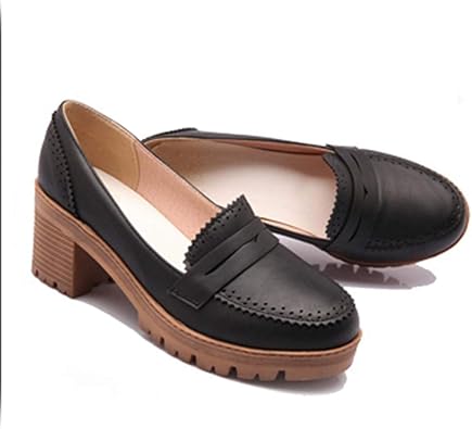 stacked heel loafers