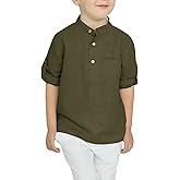 Arshiner Boys Cotton Linen Henley Shirt Button Down Shirt Long Sleeve T Shirt Beach Shirt Tee Casual Solid Tops