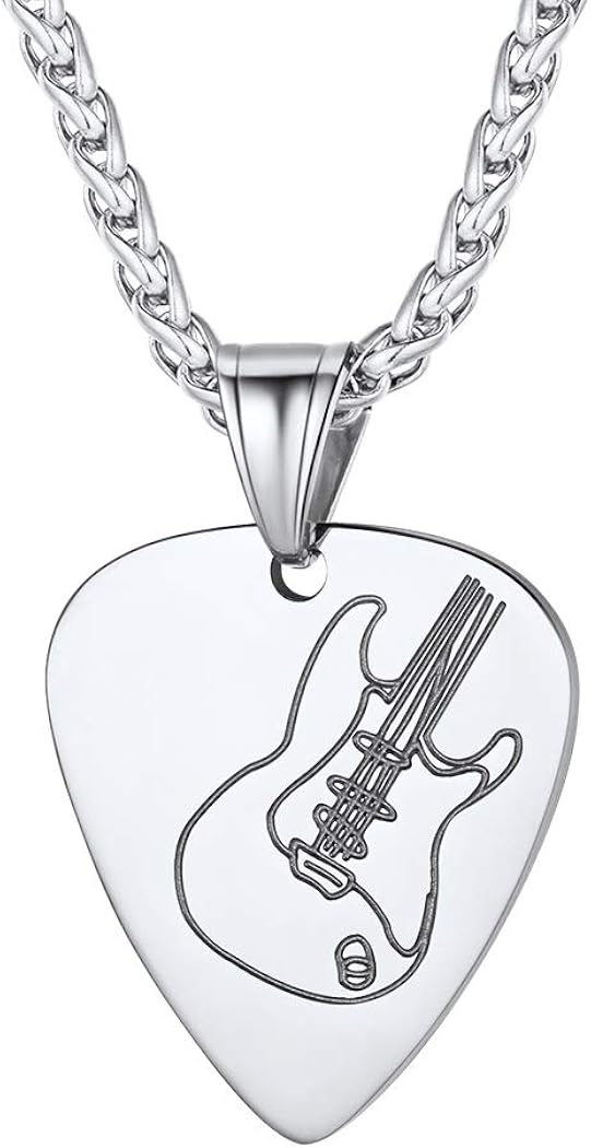 Suplight Mens Pendants Silver Guitar Pick Necklace for Husband Men Stainless Steel Guitar Music Lover Jewellery
