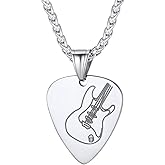 Suplight Guitar Pick Necklace for Men, Waterproof Stainless Steel Guitar Pick Holder Necklace Plectrum Music Note Necklace Musical Guitarist Jewelry Gift for Women Men