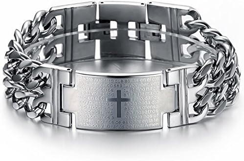 Dixivi Jewelry Stainless Steel Mens Spanish Prayer Cross Chain Bracelet