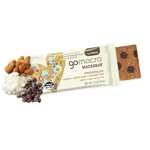 GOMACRO MACROBAR ORGANIC VEGAN PROTEIN BARS – COCONUT + ALMOND BUTTER + CHOCOLATE CHIPS (2.3 OUNCE BARS, 12 COUNT)