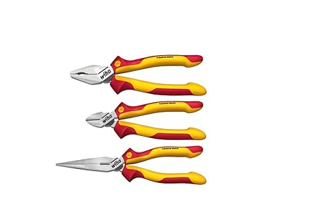 Wiha Zangen Set Industrial electric Kombi-, Flachrundzange, Seitenschneider 3-tlg. (38637) Zange für Elektriker, VDE geprüft,