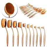 Elephant Xu 2016 10pcs Professional Oval Brush Set , Aoohe Multipurpose Toothbrush Makeup Brushes (Gold)