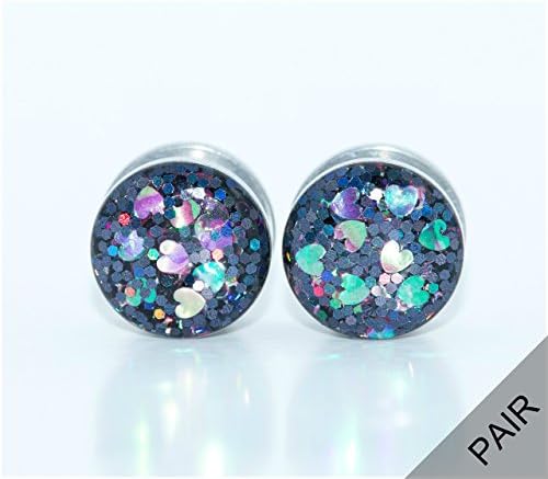 Handmade Iridescent Heart Plugs / 6g to 1 inch