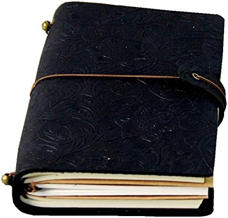 Journal Travelers Notebook, Nework Antique Leather Bound Handmade Vintage Composition Refillable Pocket Notebook for Art Sketchbook Drawing Book Travel Diary Notebooks - 4"X 7" (Black Carved)