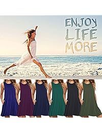 Atrest Vestido sin mangas para mujer, con bolsillos, casual, sin mangas, sin mangas.