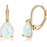 CiNily Opal Teardrop Earrings for Women Girls Hypoallergenic 14K Withe Gold Plated Dainty Opal Drop Earrings Leverback Dangle Earrings Jewelry for Sensitive Ears Mothers Gifts