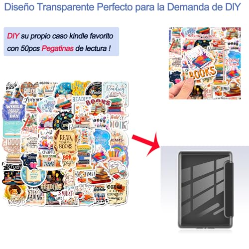 HGGWZWIF Funda Compatible para 6 Pulgadas Kindle All-New (11ª Generación - Lanzamiento 2024/2022) con Pegatinas de Lectura, TPU+Acrílico Clear Carcasa con la función Auto Sleep Wake (Verde-Claro)