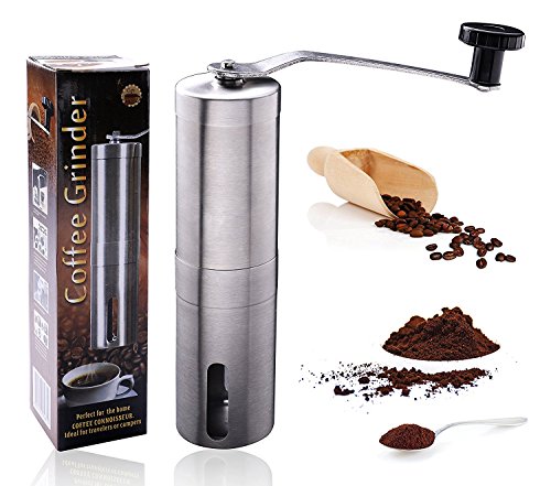 FOX PRIME Brushed Stainless Steel Manual Coffee Grinder with Conical Burr Mill for Precision Brewing