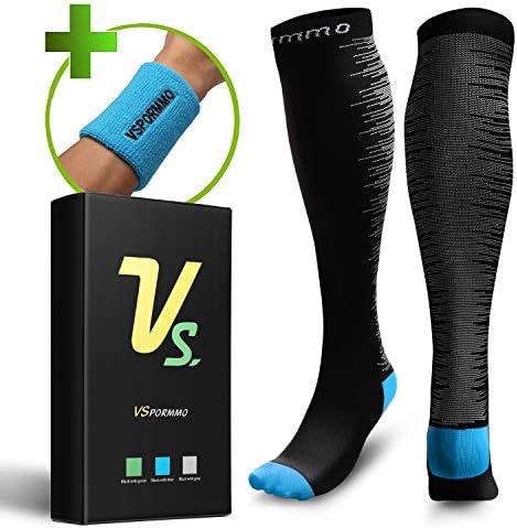 Vspormmo Compression Socks Women and Men 20-30 mmHg with Free Headband/Wristband, Blood Circulation Socks