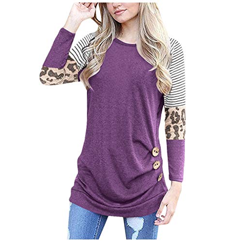 Lutos Long Sleeve Leopard Raglan Shirts for Women Plus Size Button Stripe Print Holiday Casual Shirts Tops