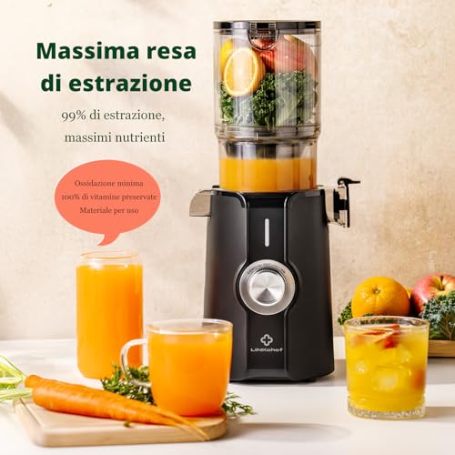 LINKChef Fruit and Vegetable Extractor, 115 mm Opening Juice Extractor 1.2L, Slow Juicer Machine for Whole Fruits and Vegetables, BPA Free, Easy to Disassemble and Clean, Recipes Included, 200W