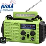 NOAA Emergency Weather Alert Radio, Solar Hand Crank Portable AM FM SW Radio with SOS Alarm, Flashlight & Reading Lamp, 2000mAh Power Bank, USB Cellphone Charger, Strap,Compass for Household & Outdoor