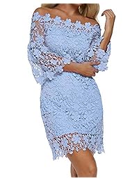 Auxo vestido de encaje floral con hombros descubiertos, estilo vintage, manga larga, para cóctel, fiesta