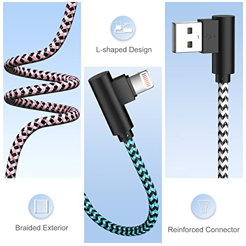 iPhone Charger 10FT 90 Degree Lightning Cable [Apple MFi Certified] 3 Pack iPhone Cable Right Angle Nylon Braided iPhone Cord Compatible with iPhone14/13/12/11/Pro Max/Pro/XS/X/8/7/iPad(10Feet)