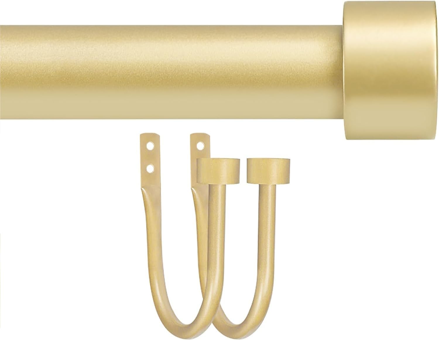 Window Treatment Hardware - Gold Curtain Rod for Window 18-45’’(1.5-3.75ft), YNL Small Drapery Rods with 2PCS Curtain Holdbacks, Adjustable Heavy Duty Curtain Rod with Cap Finials, Recommended Window Size: 18”-37”