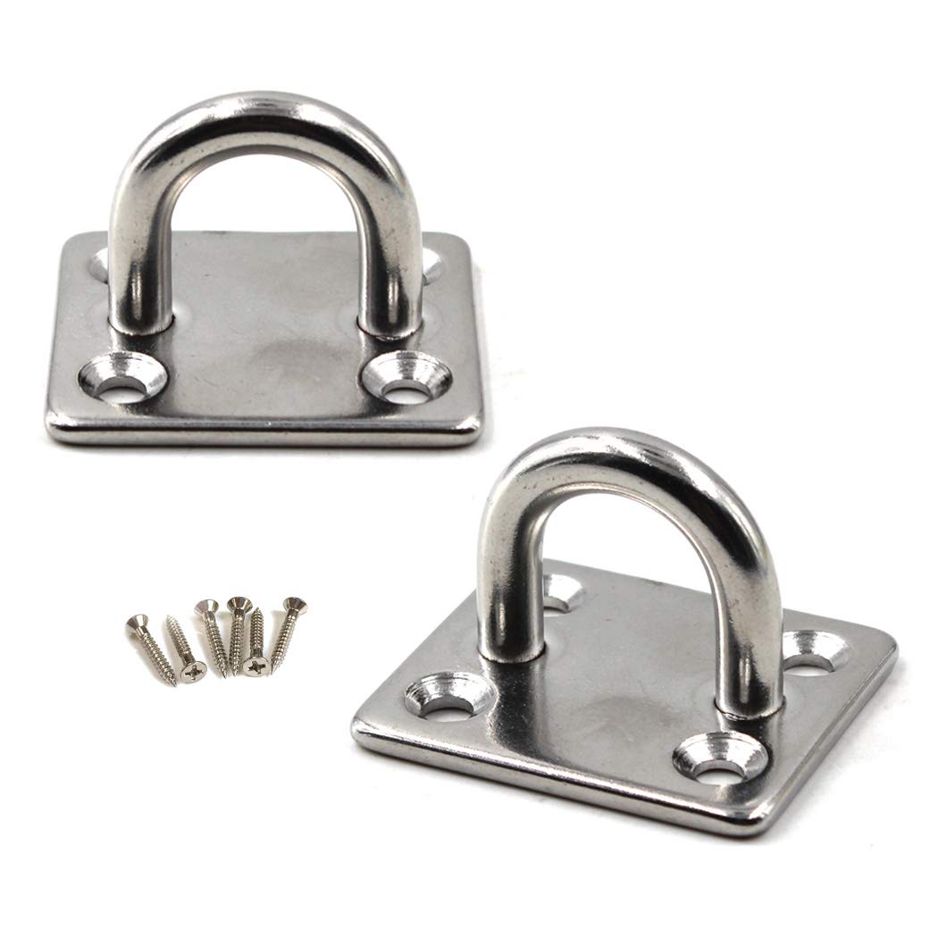 Flomore M10 Ceiling Hook Pad Eye Plate 304 Stainless Steel Wall Mount Hook Heavy Duty for Hanging (Pack of 2,Screws Included)