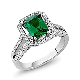 925 Sterling Silver Green Simulated Emerald Women's Ring (2.78 Ct Emerald Cut (Available 5,6,7,8,9)
