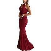 PeoKia Women's Halter Neck Sleeveless Bridesmaid Maxi Dress Backless Cocktail Prom Evening Wedding Guest Long Formal Dresses