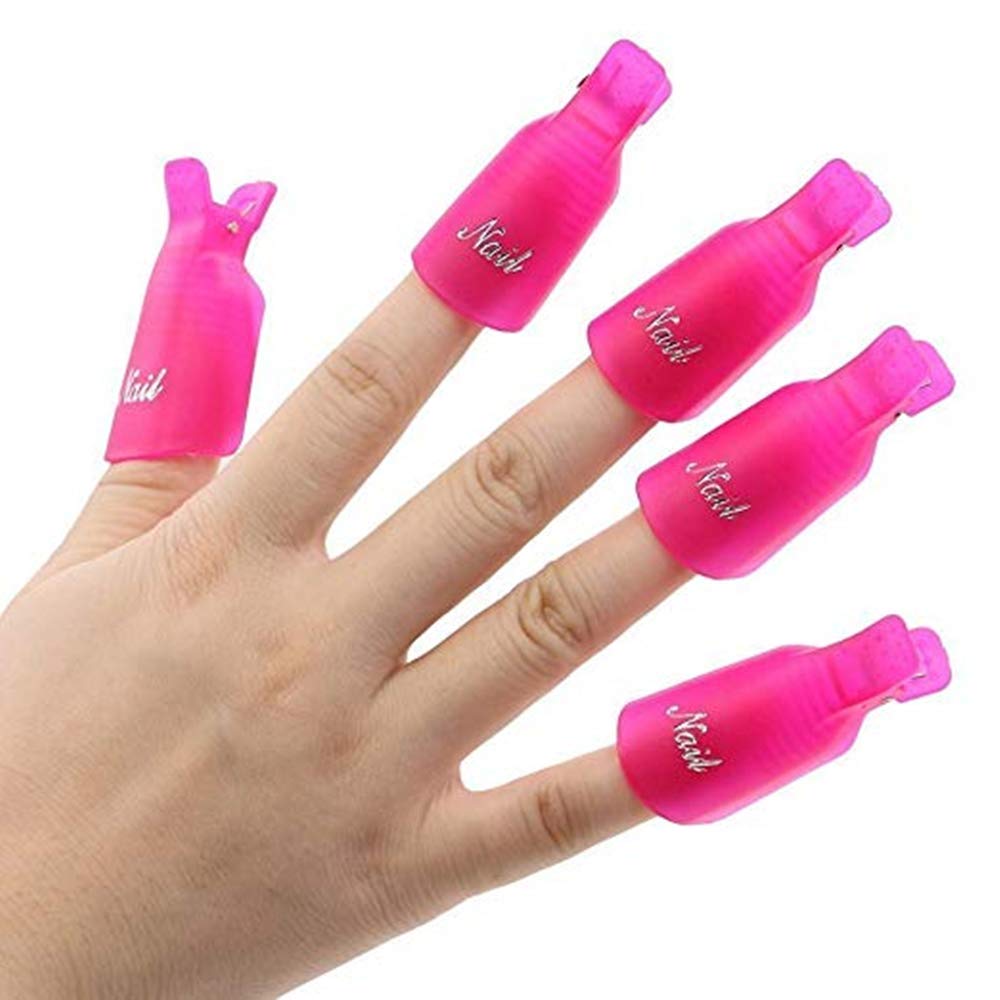 HiMo 10PC Plastic Acrylic Nail Art Soak Off Cap Clip UV Gel Polish Remover Wrap Tool (Pink) : Beauty