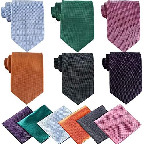 Lot 6 Pcs Mens Ties with 6 Matching Pocket Squares Mens Classic Ties Set Necktie Neck Ties with Gift Box Packing