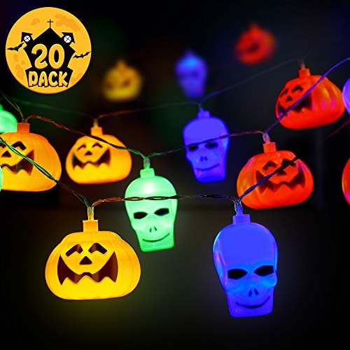 HIGHEVER Halloween Lights,20 LED Halloween String Lights 3D Skull and Pumpkin Halloween Decorative Light for Indoor Outdoor Party Ideas (Multi-Color)