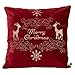 Homey COZY Embroidery Red Velvet Throw Pillow Cover, Merry Christmas Series Holiday Theme Luxury Soft Fuzzy Cozy Warm Slik Gift Square Couch Cushion Pillow Case 20 x 20 Inch, Cover Only