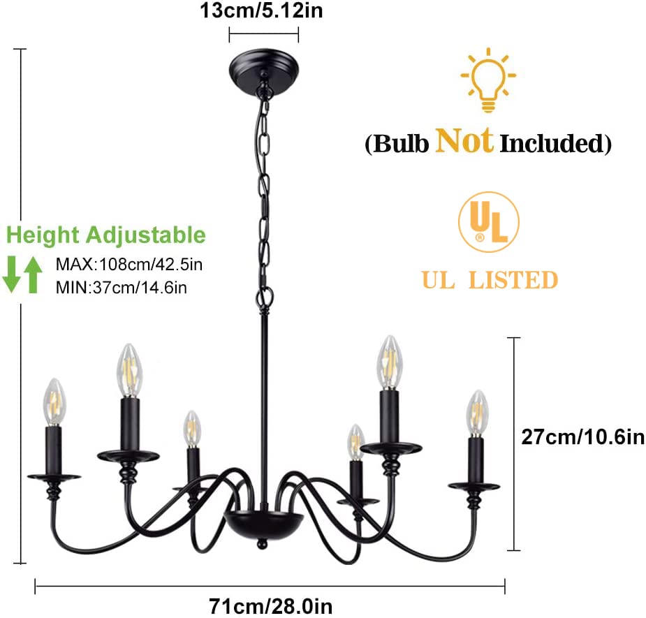 Depuley Black Farmhouse Chandeliers, 6Light Industrial Iron