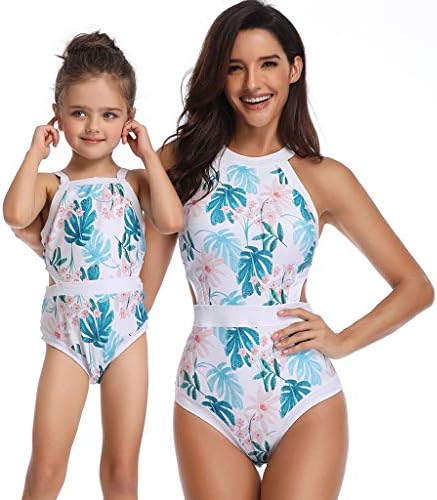 Mommy and Me One Piece Bikini Set Family Matching Swimwear Baby Girls Halter Printed Swimsuits 2 Pcs