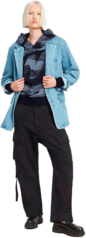 Donna Sprayed Letters Loose Hooded Sweater, Multicolore (osaka blue sprayed letters D26088-D325-H317), S