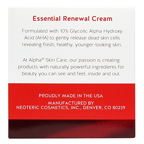 Alpha Skin Care Essential Renewal Cream with 10% Glycolic AHA, fragrance-free and paraben-free, 2 Ounce (Packaging May Vary)
