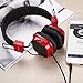 On Ear Headphones, Jelly Comb Wired Stereo Lightweight Foldable Headphones Headband Headsets with Microphone 3.5mm for Cellphones Smartphones Iphone Laptop Computer Mp3/4 Earphones (Black and Red)