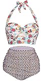 FeelinGirl Retro 50s Floral Halter High Waist Swimsuit Bathing Suits Bikini