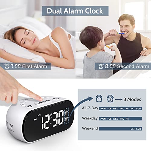 REACHER Weekday/Weekend Alarm Clock for Bedroom 0100 Dimmer, Dual