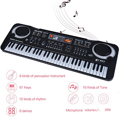 61-Key Digital Music Piano Keyboard, USB Charging Portable Electronic Musical Instrument with Microphone USB Cable for Kids Music Teaching (US Plug)
